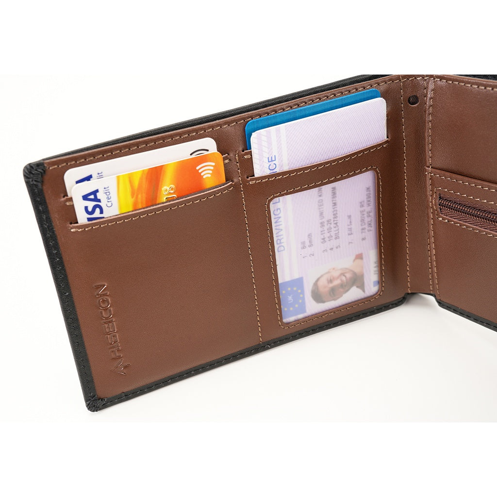 Riseicon® Legacy Travel Passport Wallet Document Organiser - Luxury Leather - Black/Brown