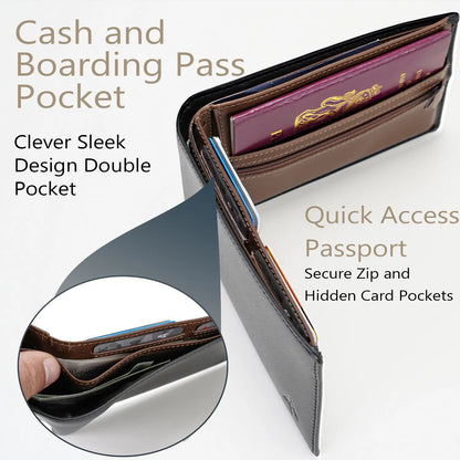 Riseicon® Legacy Travel Passport Wallet Document Organiser - Luxury Leather - Black/Brown