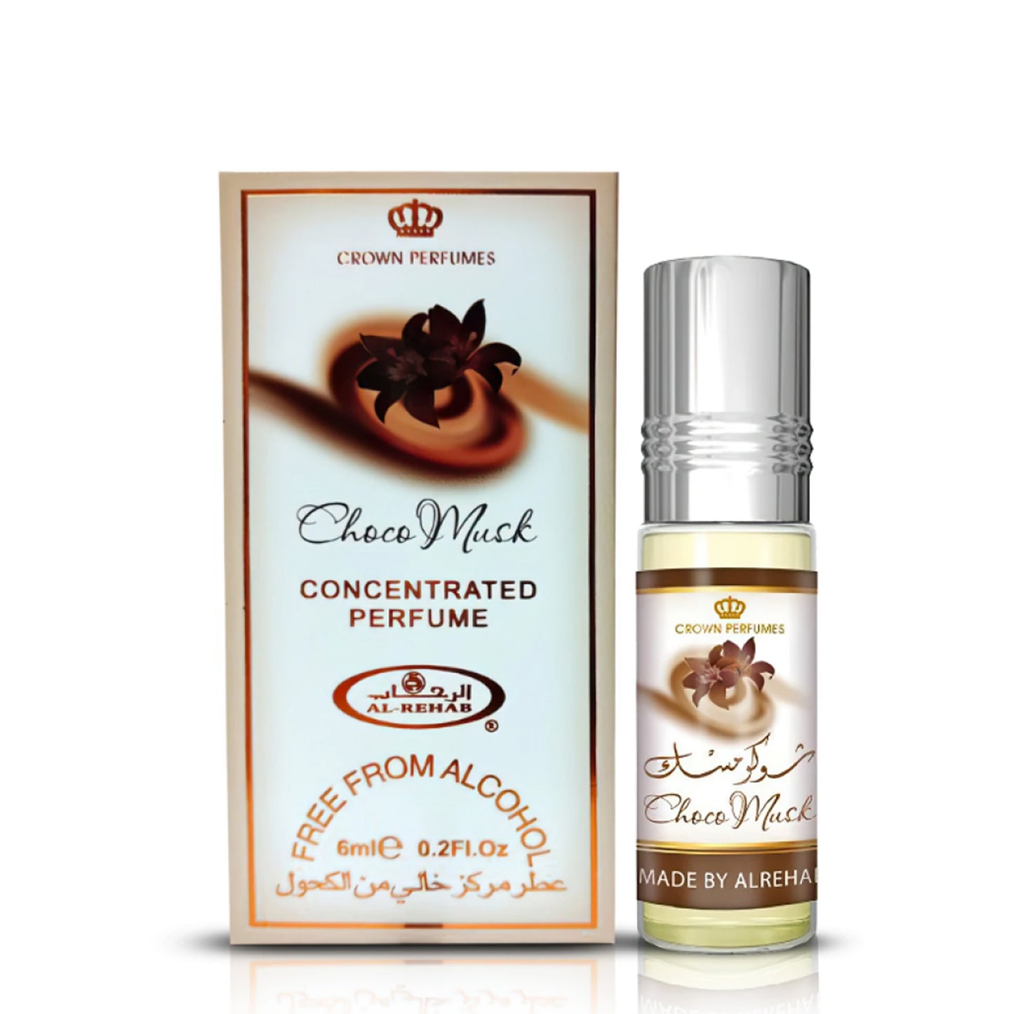 Choco Musk Roll On - 6 ml Perfume Oil attar By Al-Rehab  bottle and box