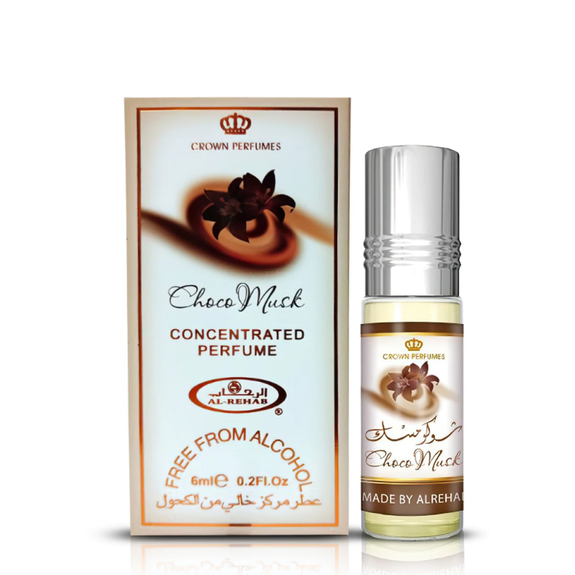 Choco Musk Roll On - 6 ml Perfume Oil attar By Al-Rehab  bottle and box