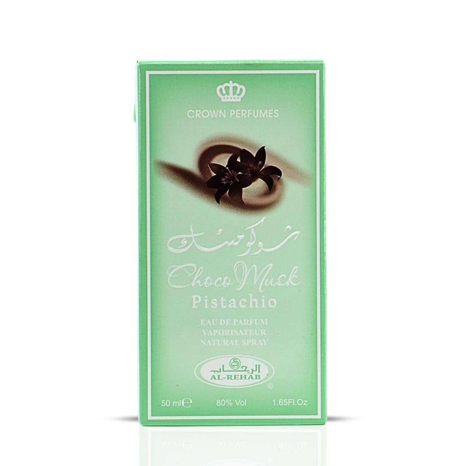 Perfume box for Choco Musk Pistachio by Crown Perfumes on a white background