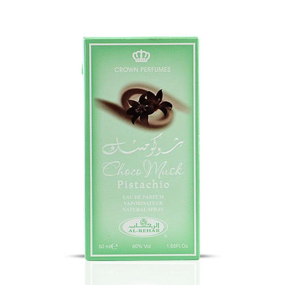 Perfume box for Choco Musk Pistachio by Crown Perfumes on a white background
