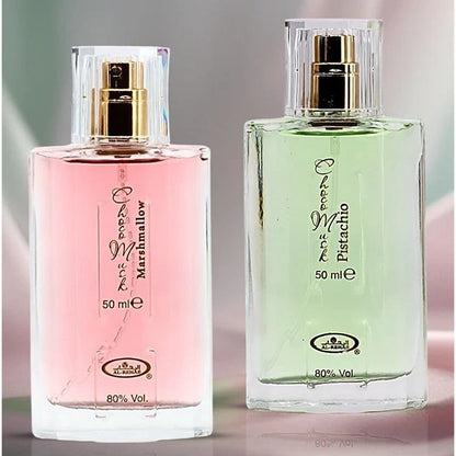 Choco Musk Marshmallow 50ml EDP by Al Rehab next to green variant