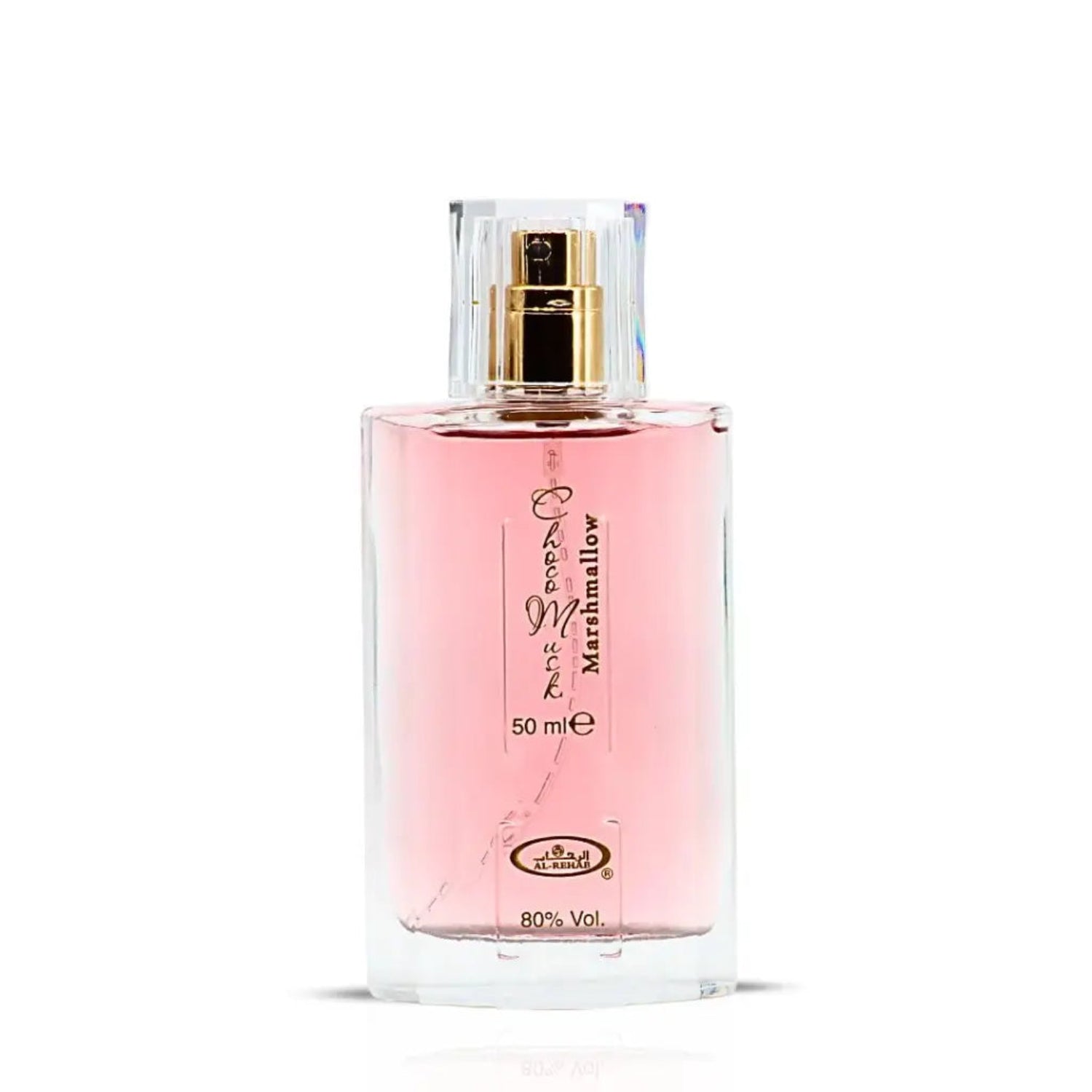 Choco Musk Marshmallow 50ml EDP by Al Rehab with pink background