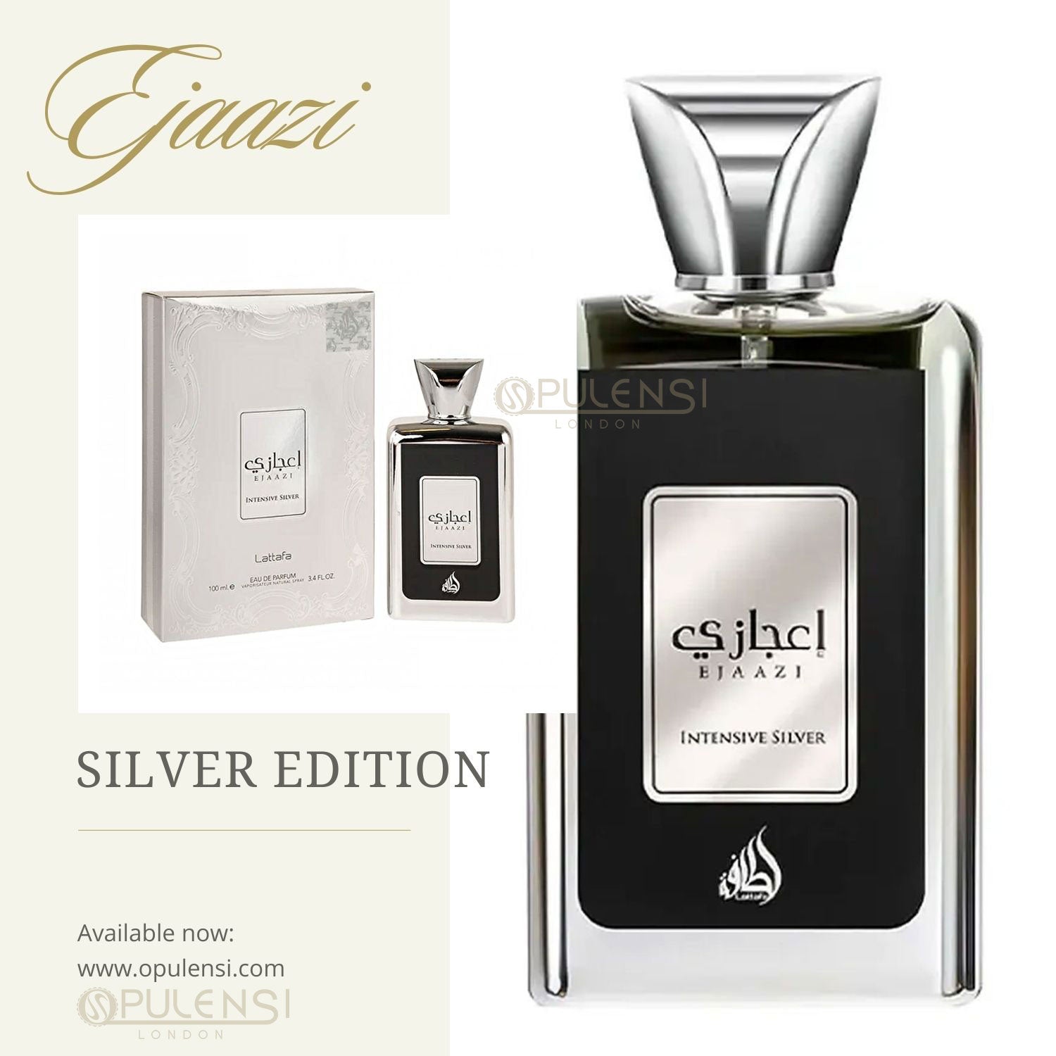 Ejaazi Intensive Silver Perfume 100ml EDP by Lattafa – Opulensi.com