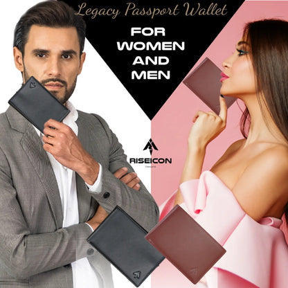 Riseicon® Legacy Travel Passport Wallet Document Organiser - Luxury Leather - Black/Brown