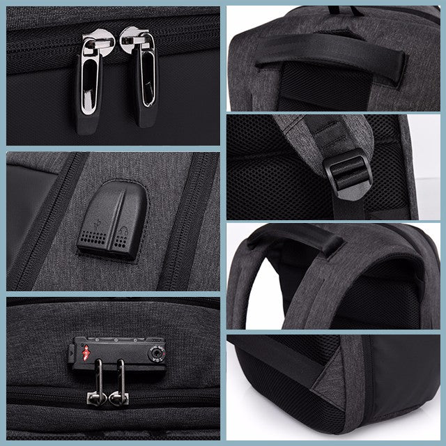 Riseicon Liberty 1 Anti-theft USB charging waterproof laptop backpack - Black