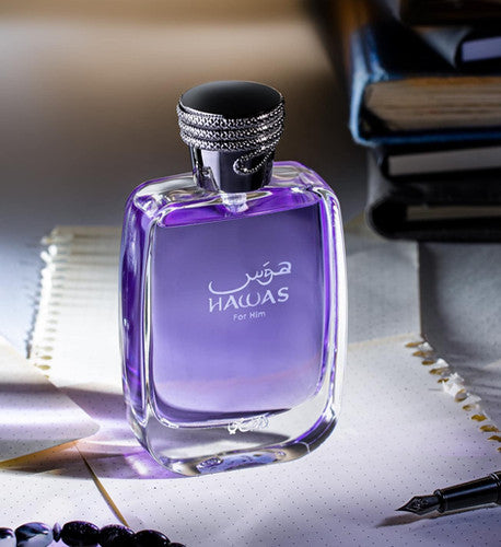 Hawas Eau De Parfum 100ml by Rasasi banner lifestyle on table