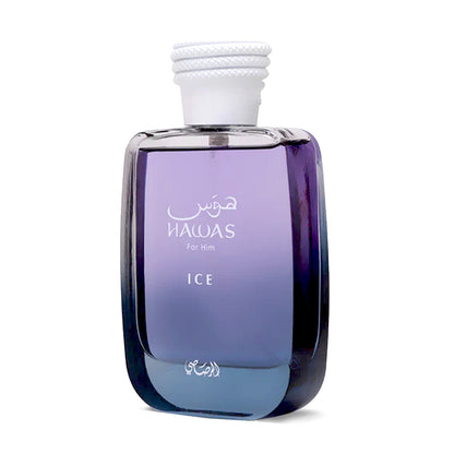 Hawas Ice by Rasasi for Men 100ml bottle angled