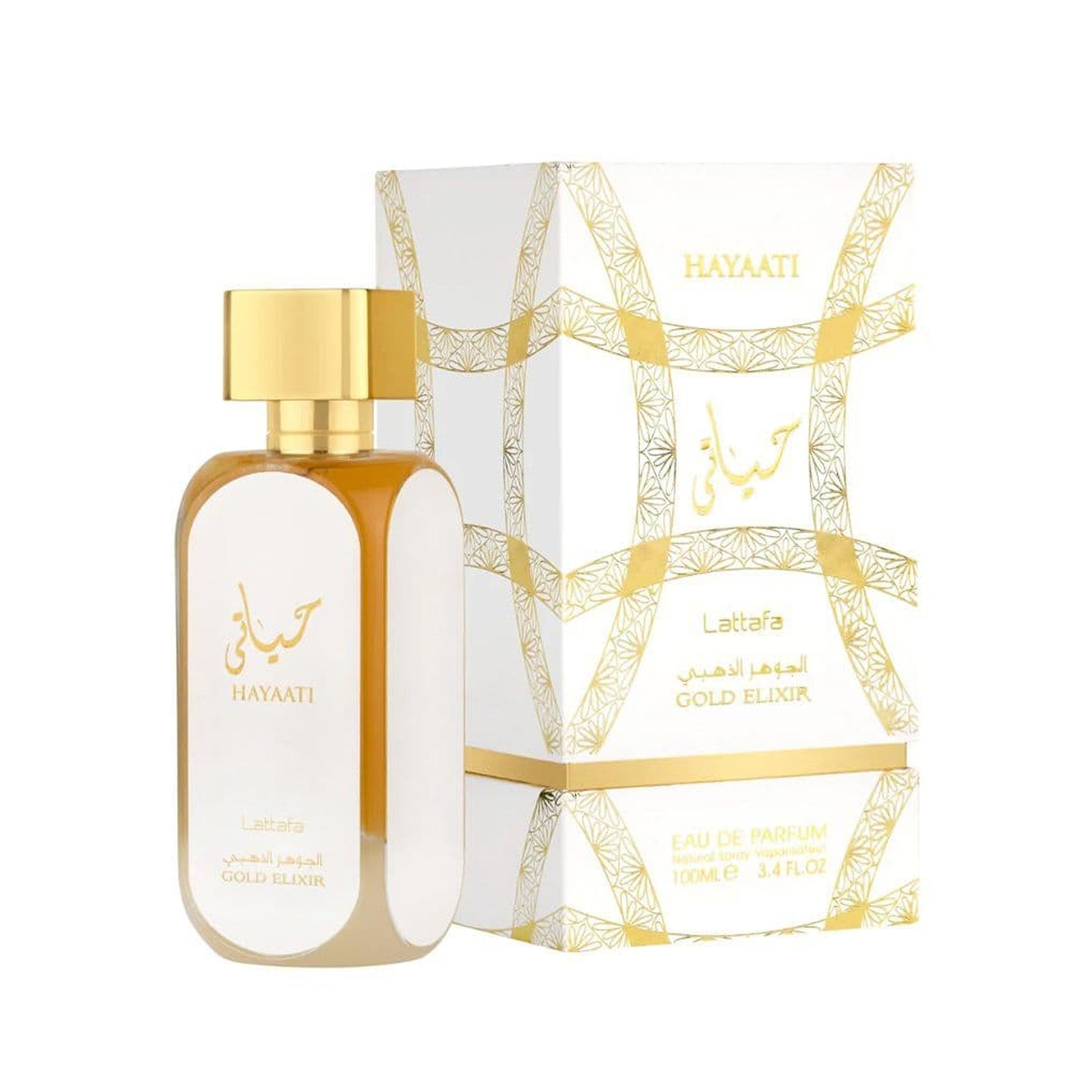 Lattafa Hayaati Gold Elixir Perfume 100ml EDP bottle and box