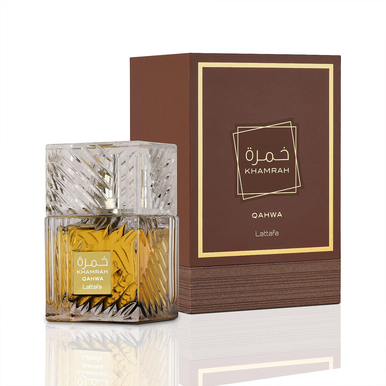 Khamrah Qahwa 100ml EDP by Lattafa box and bottle