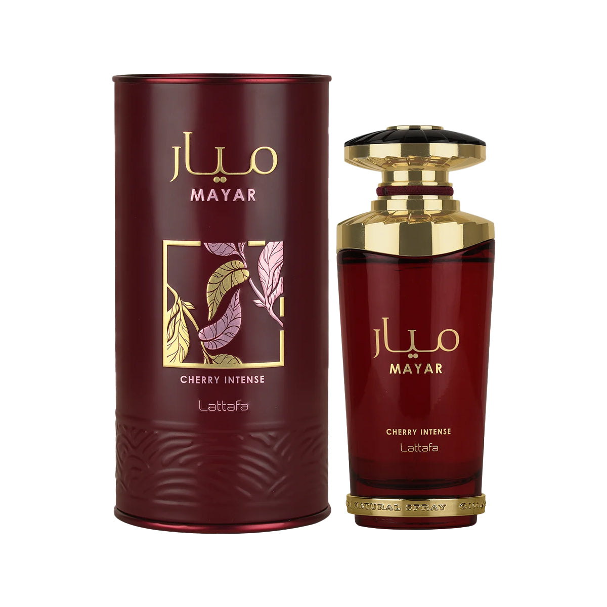 Mayar Cherry Intense perfume bottle and packaging on a white background
