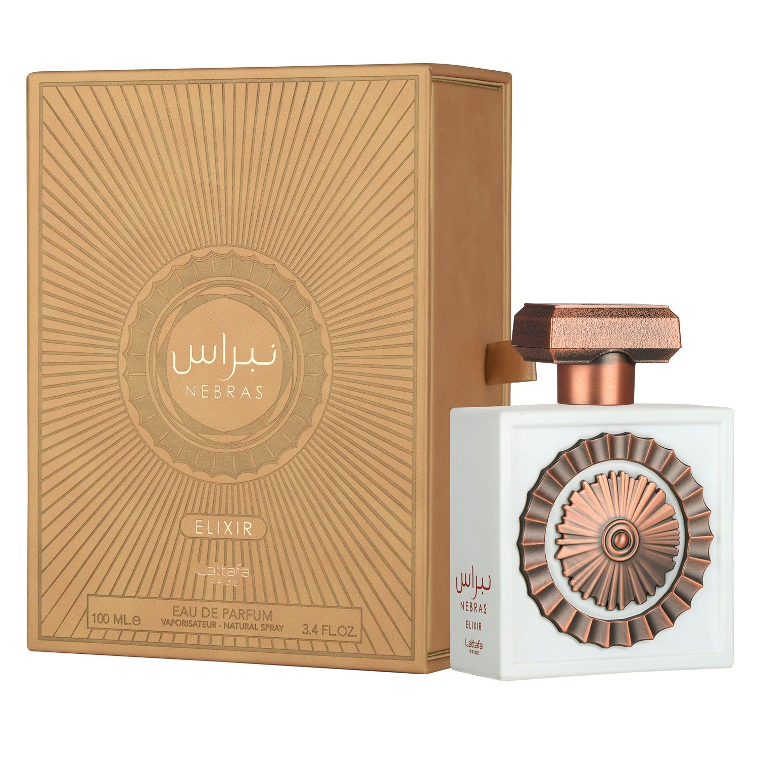 Lattafa Nebras Elixir 100ml EDP bottle and box