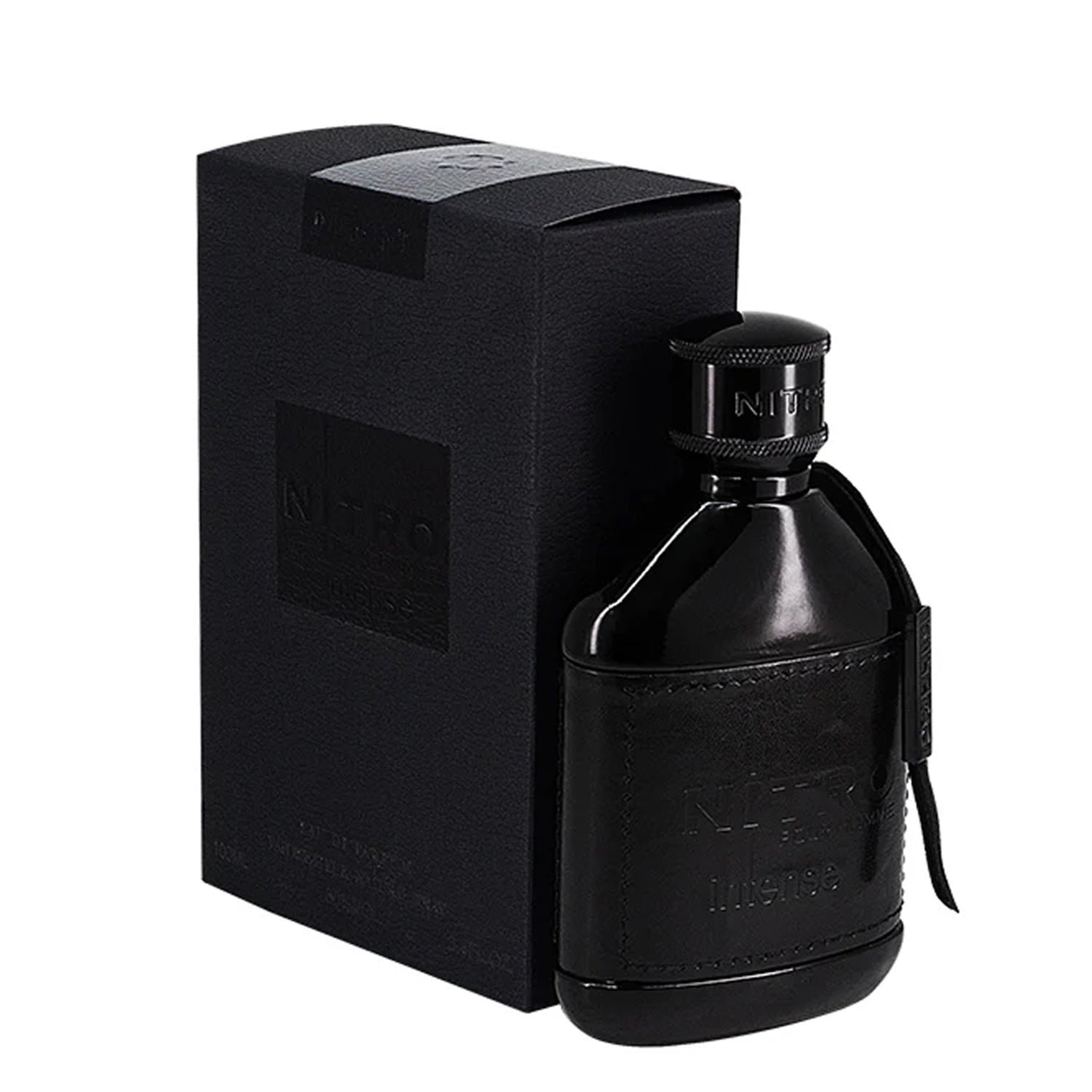 Black Dumont Nitro Intense bottle and packaging with branding on a white background