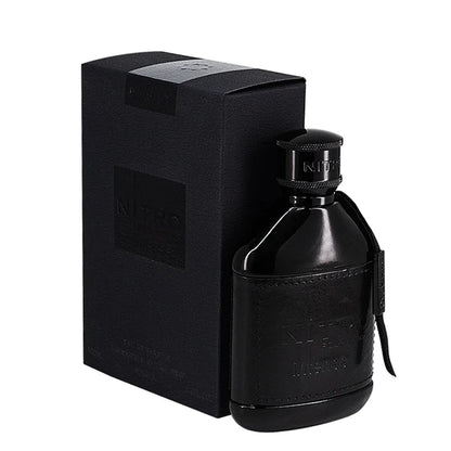 Black Dumont Nitro Intense bottle and packaging with branding on a white background