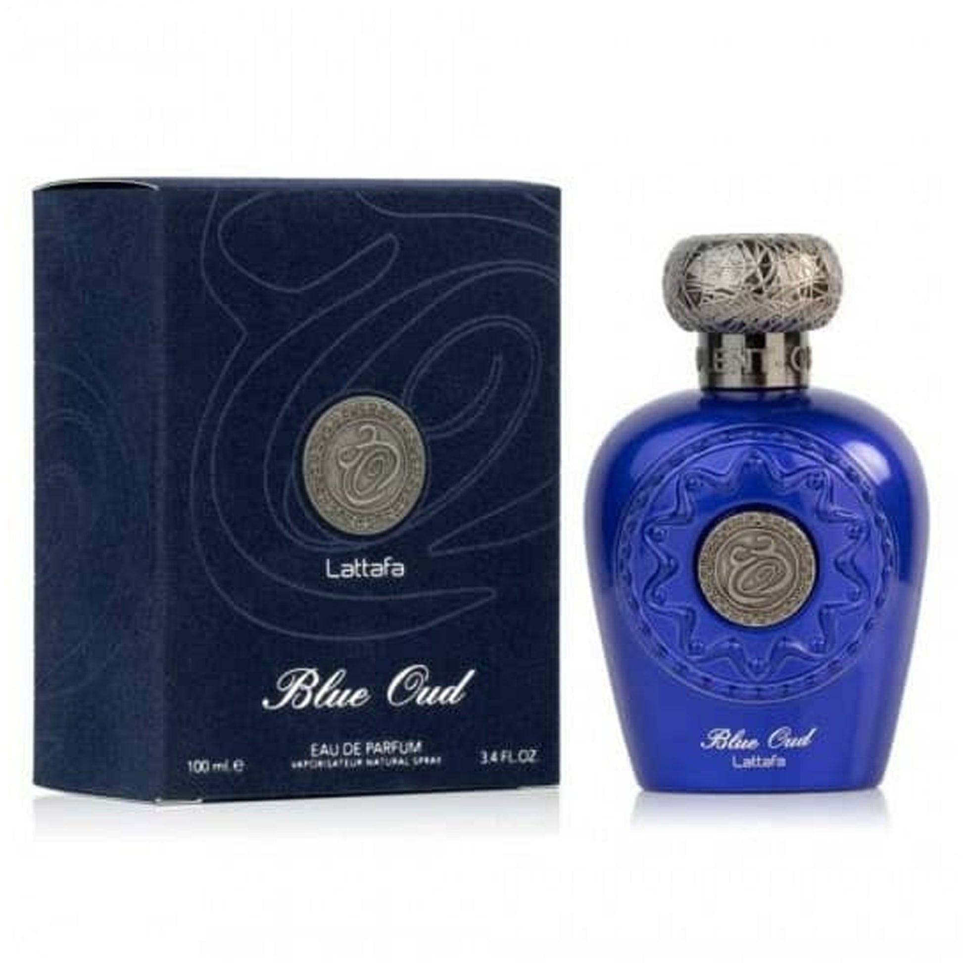 Opulent Blue Oud 100ml EDP by Lattafa bottle and box
