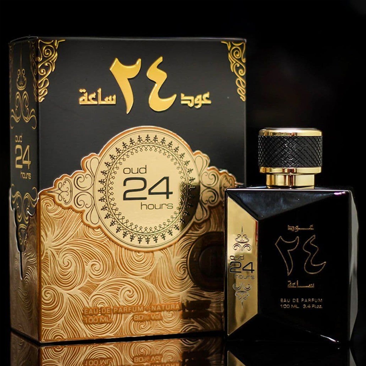 Oud 24 Hours Perfume 100ml EDP by Ard Al Zaafaran bottle and box banner display