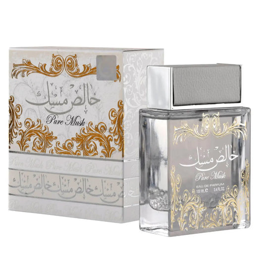 Pure Musk 100ml by Lattafa bottle and box