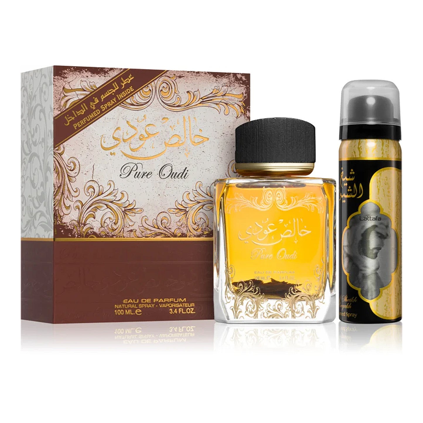Pure Oudi (Khalis Oudi) 100 ml EDP mit Deodorant-Geschenkset von Lattafa