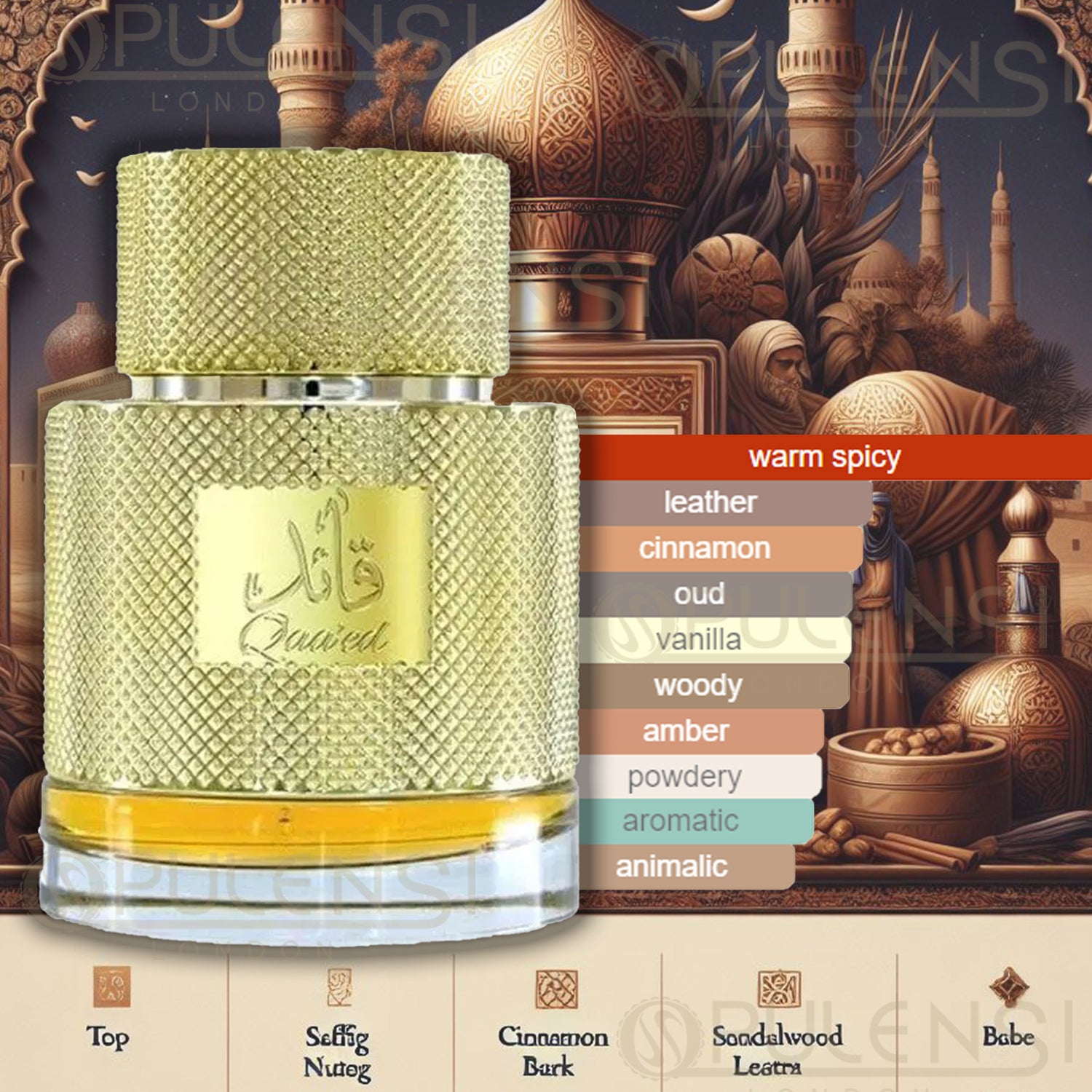 Lattafa Qaa’ed Eau de Parfum 100ml Lattafa Gold scent profile banner