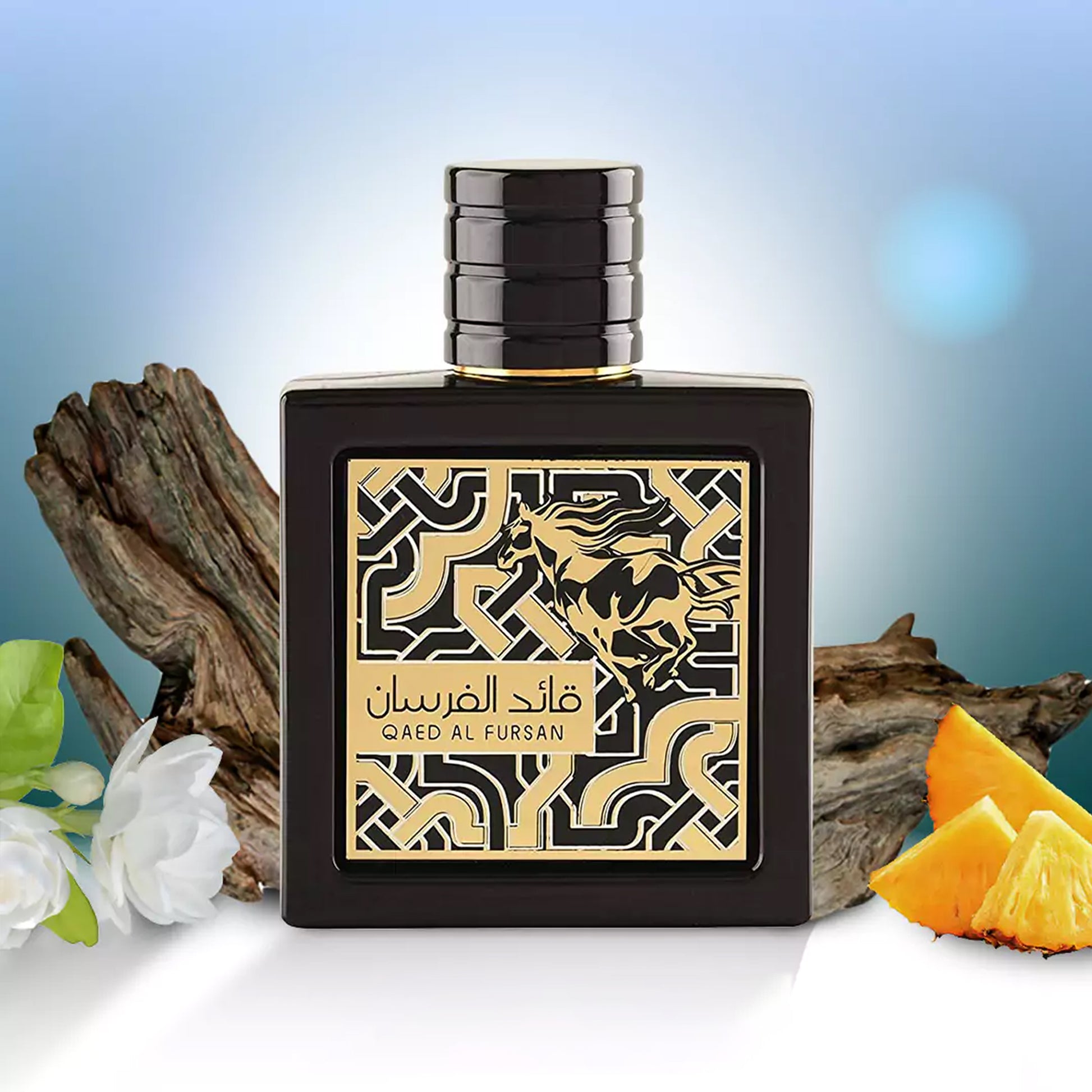 Qaed Al Fursan by lattafa bottle banner pineapple