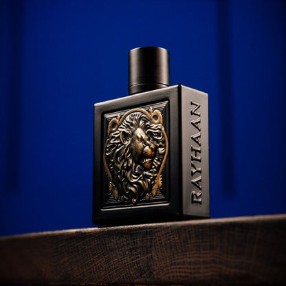 Rayhaan Lion for men Eau de Parfum 100ml Black bottle on shelf