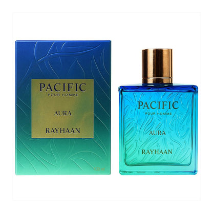 Rayhaan Pacific Aura Pour Homme Eau de Parfum 100ml perfume bottle and box front view