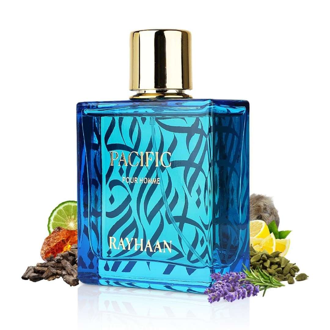 Rayhaan Pacific for Men Eau de Parfum 100ml bottle with citrus and herbs