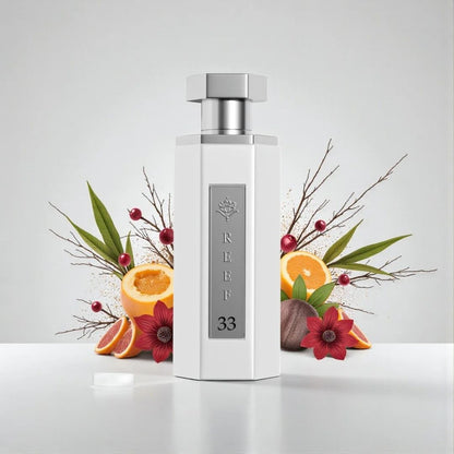 Reef 33 White Unisex Eau de Parfum 100ml bottle with fruit display