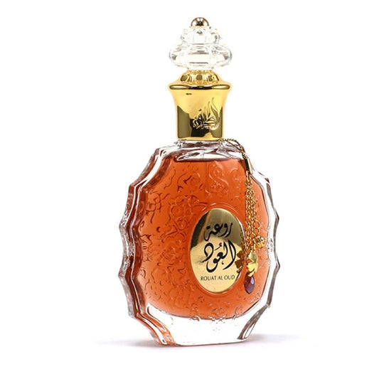 Rouat Al Oud Eau De Parfum 100ml by Lattafa bottle angled view