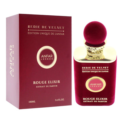 Rouge Elixir Extrait de Parfum 100ml by Anfar London bottle and box top view