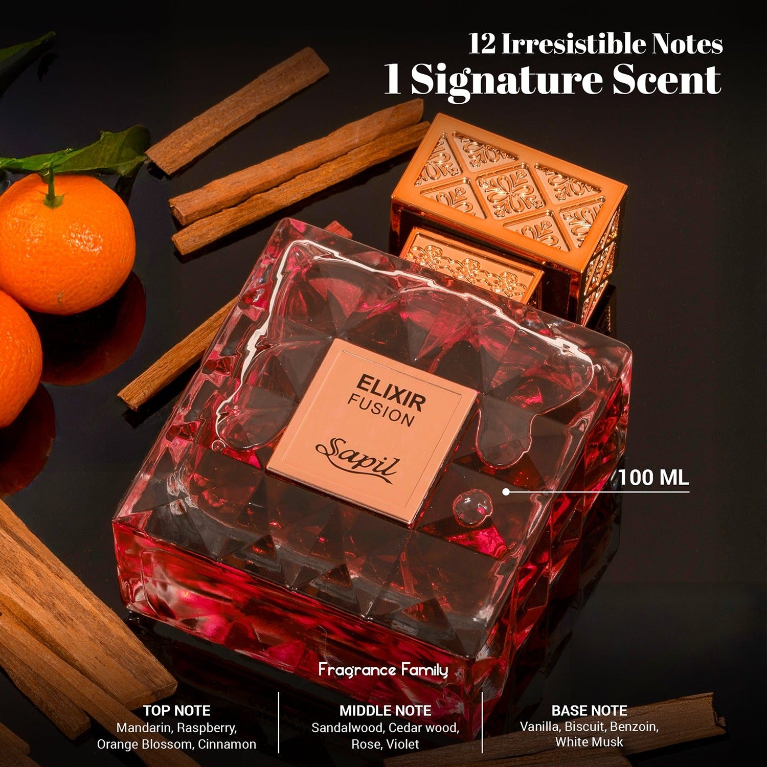 Sapil Elixir Fusion 100ml Eau de Parfum warm ambiance setup