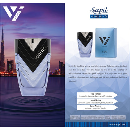 Sapil Iconic 100ml Eau de Parfum with product details layout