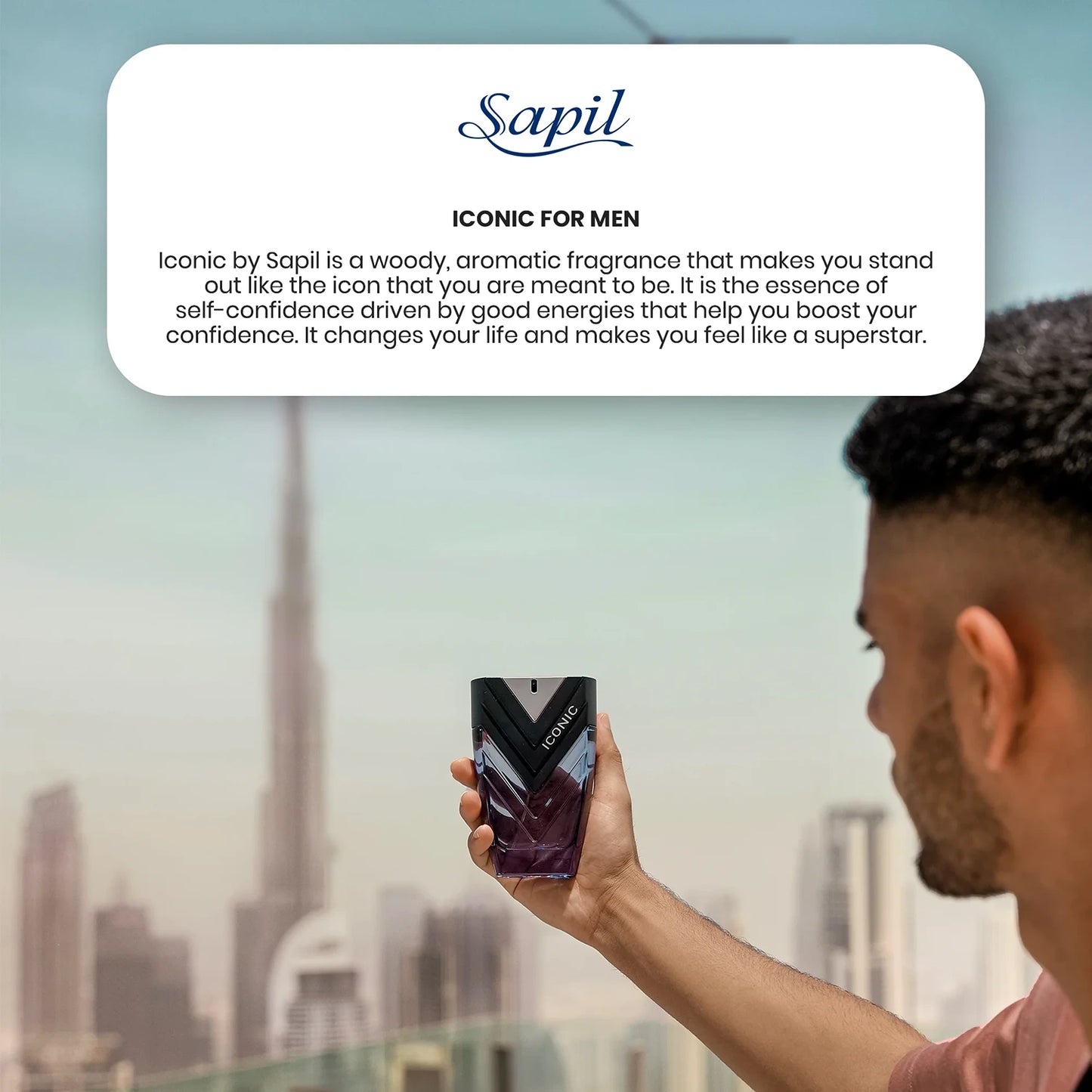 Sapil Iconic 100ml Eau de Parfum with product details layout