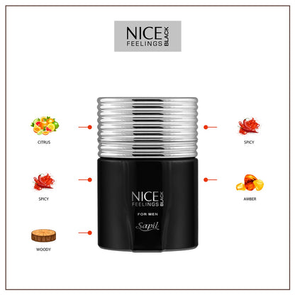 Sapil Nice Feelings Black Edition 100ml fragrance notes layout