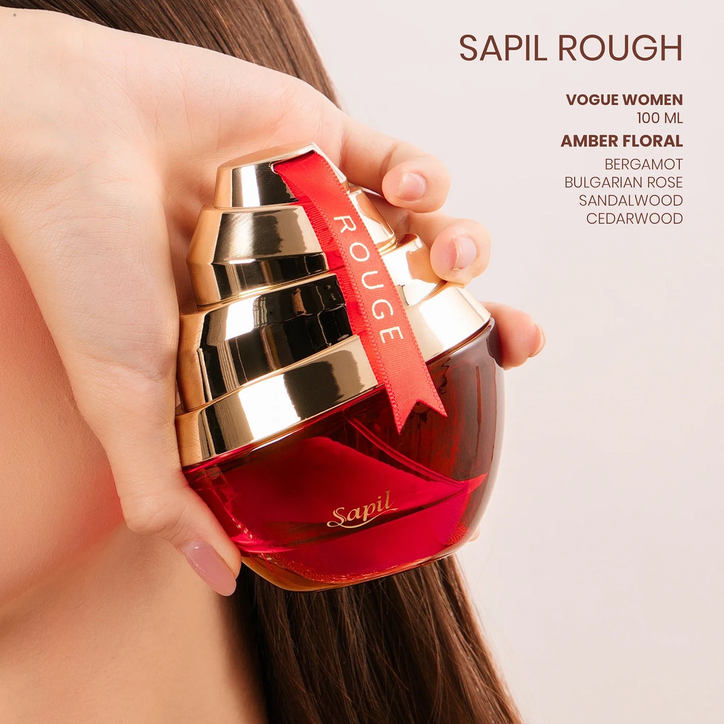 Sapil Rouge Eau de Parfum 100ml in hand with details