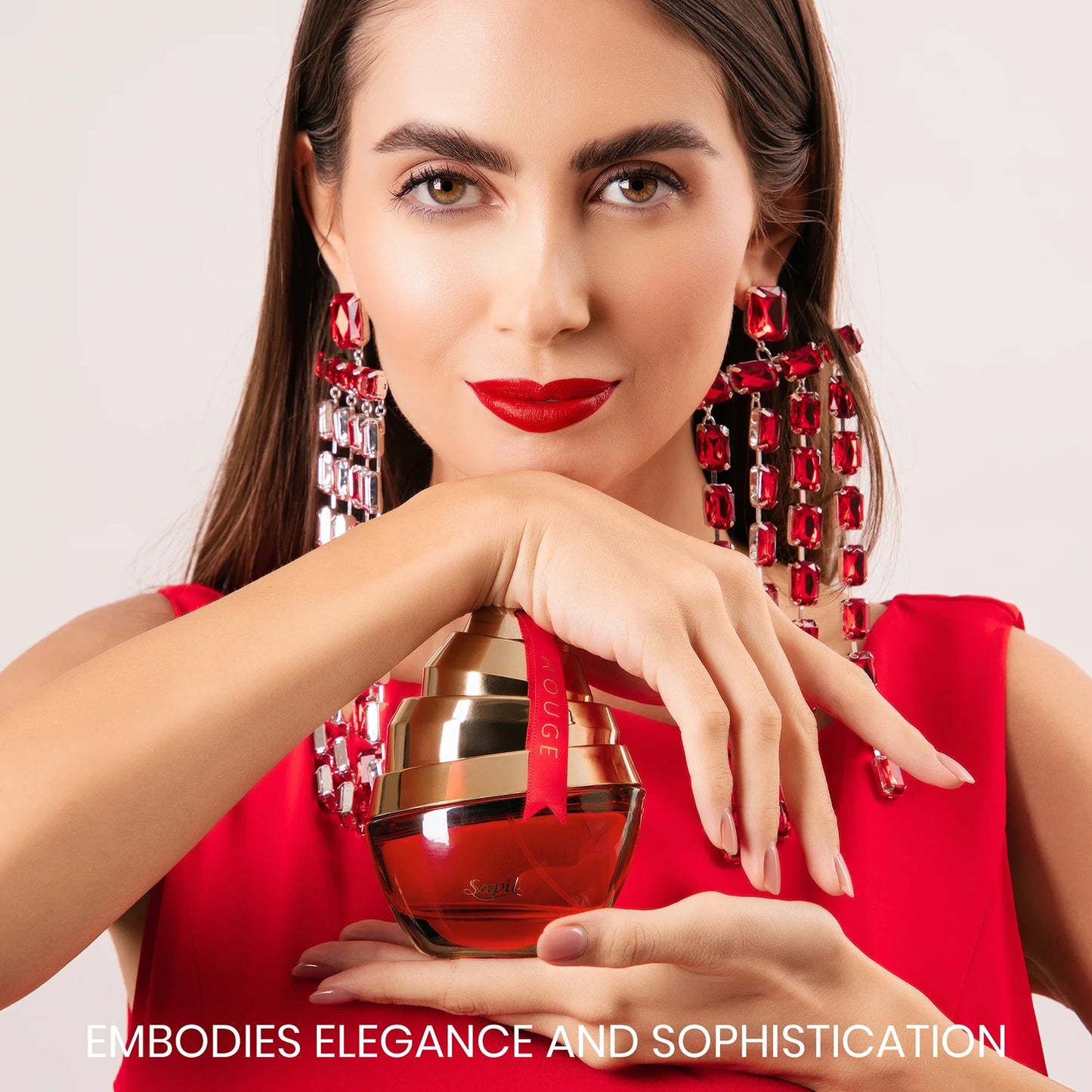 Sapil Rouge Eau de Parfum 100ml red lipstick look and bottle