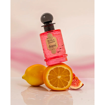 Sapil Royale Charm Eau de Parfum 100ml shown with exotic fruits and amber tone
