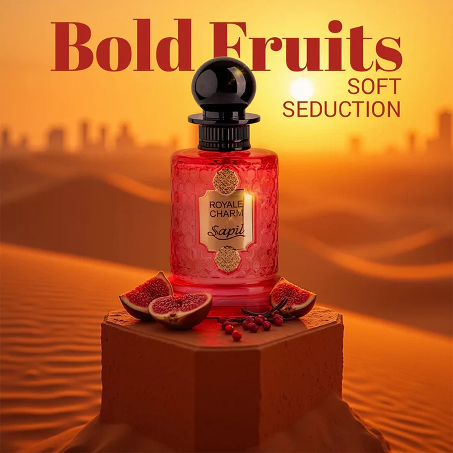 Sapil Royale Charm Eau de Parfum 100ml with spotlight and elegant shadow effects