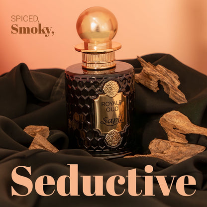 Sapil Royale Oud bottle with wood and Seductive text