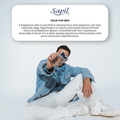 Sapil Solid 100ml EDT Mens fragrance description with sitting model