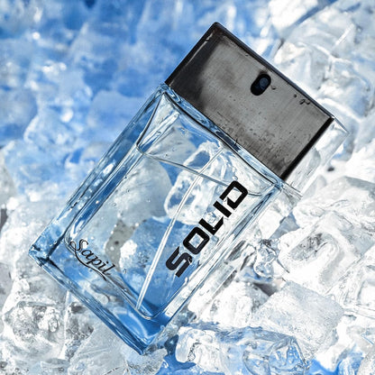 Sapil Solid 100ml EDT Mens bottle placed on crushed ice