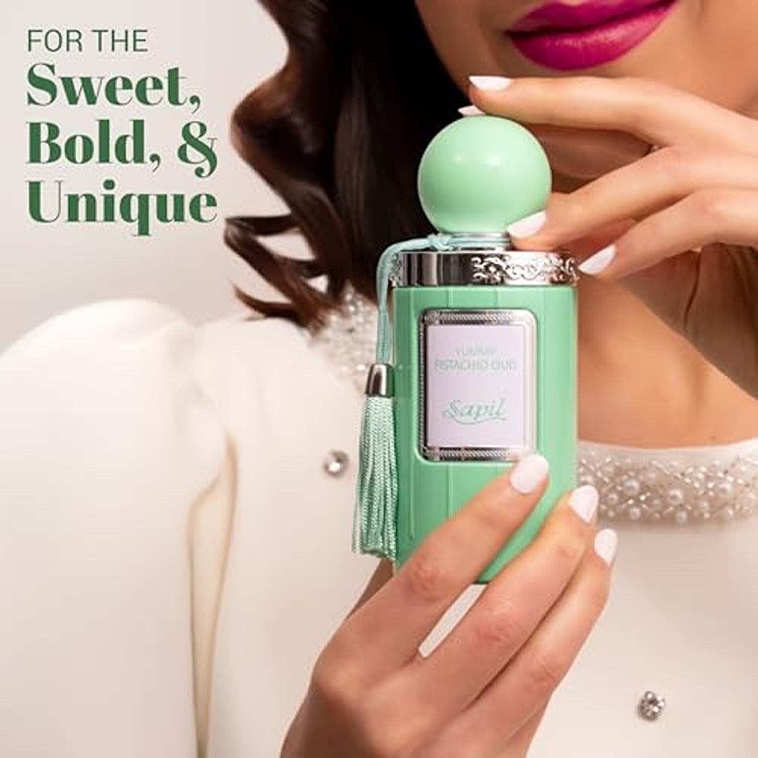 Sapil Yummy Pistachio Oud with sweet bold and unique text