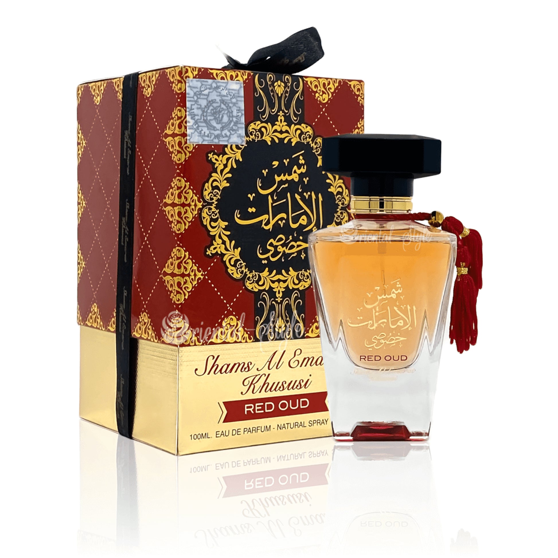 Shams Al Emarat Khususi Red Oud byu Ard Al Zaafaran bottle and box gift