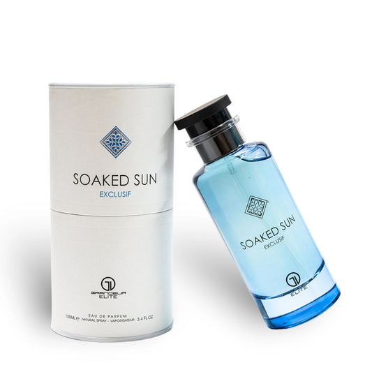 Soaked Sun Exclusif 100ml EDP by Grandeur Elite bottle and box