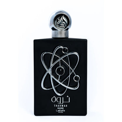 Tharwah Silver 100ml EDP by Lattafa Pride bottle front view