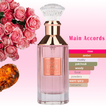 Velvet Rose Perfume 100ml EDP by Lattafa perfume scent profile diagram