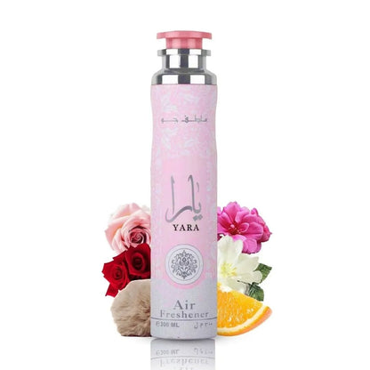 Yara Pink Air Freshener 300ml by Lattafa with flowers and orange