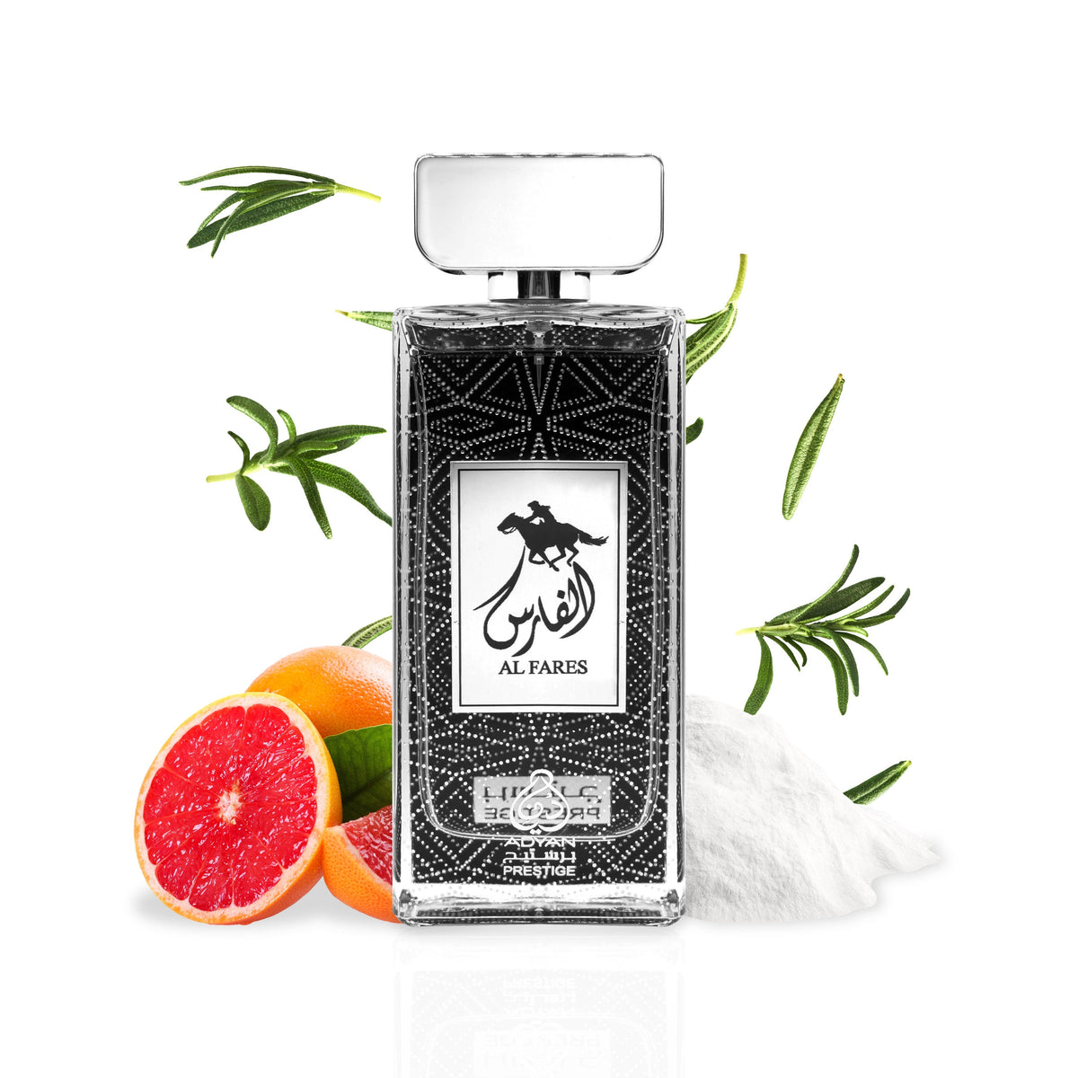 Adyan Al Fares perfume bottle with grapefruit and rosemary styling