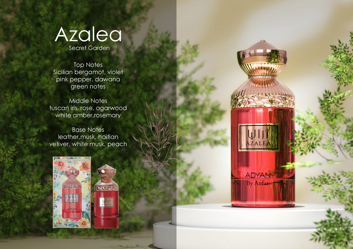 Adyan Azalea Secret Garden fragrance notes and perfume bottle